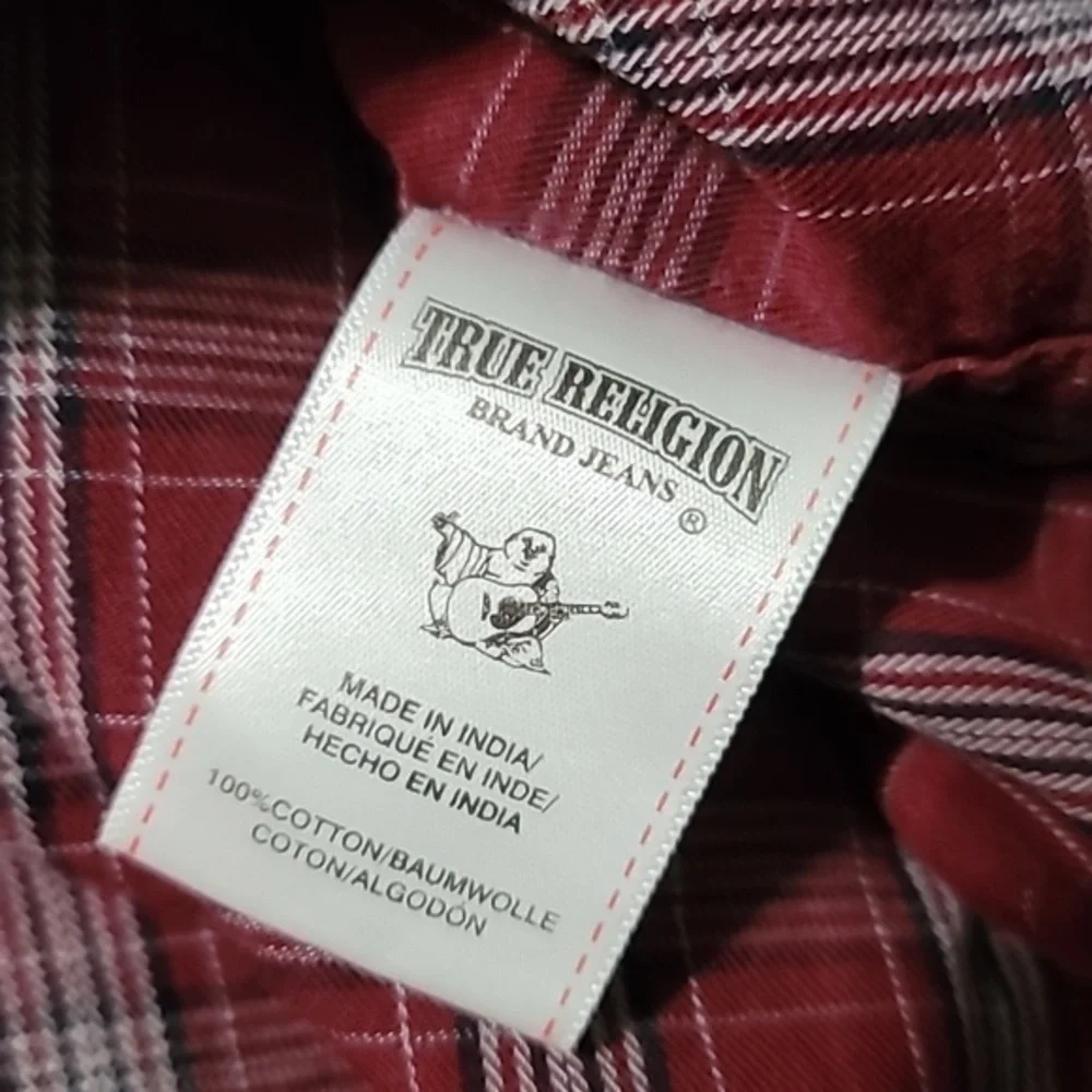 TRUE RELIGION‎ Maroon/White/Black Plaid LS Button-Down Slim Fit Shirt Men's XL